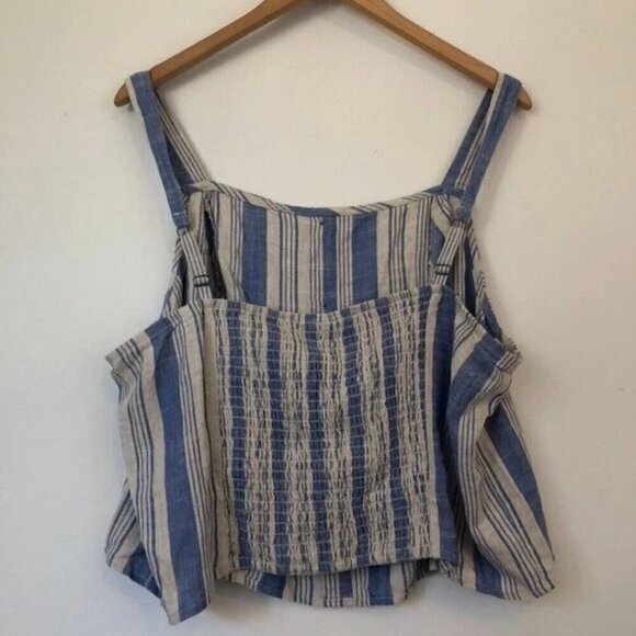 NEW NWT TORRID 3 Plus Size Linen Blend Button Crop Tank Top Beige Blue Stripe 3X - Picture 9 of 10